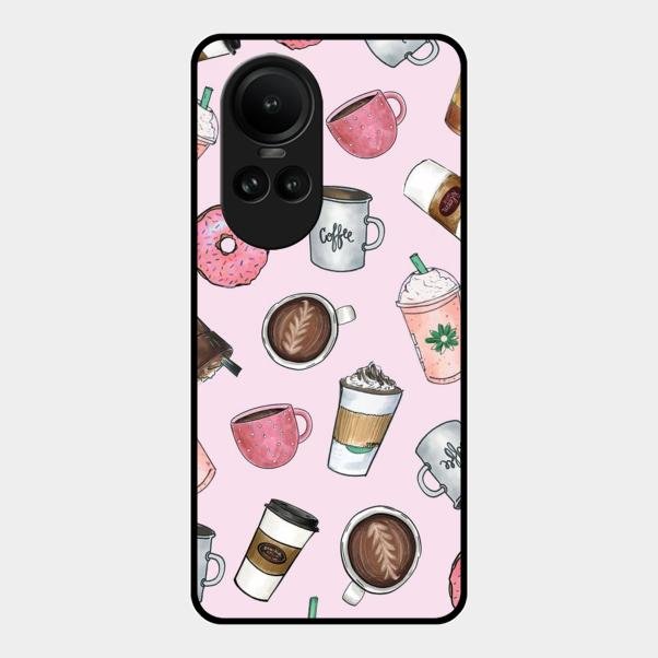 Cute Coffee Snacks Glass Case Cover For Oppo Reno 10 Pro 5G