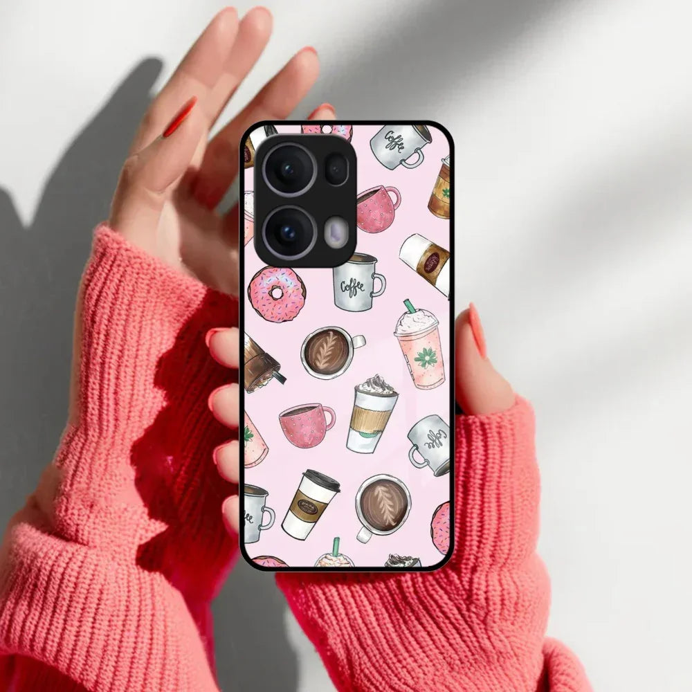 Cute Coffee Snacks Glass Case Cover For Oppo - ShopOnCliQ