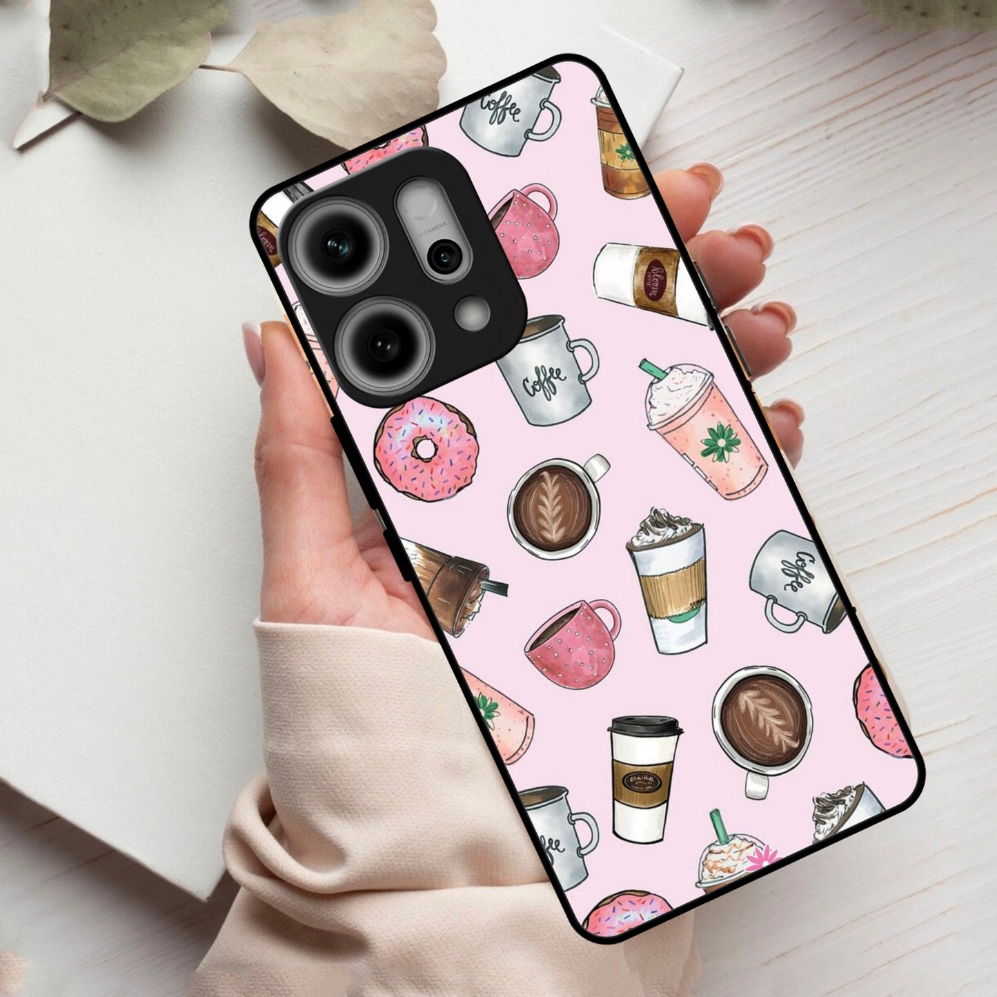 Cute Coffee Snacks Glass Case Cover For Oppo