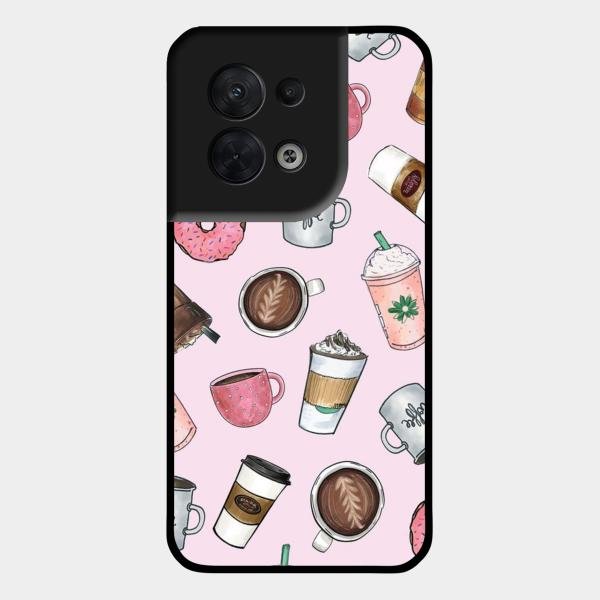 Cute Coffee Snacks Glass Case Cover For Oppo Reno 8 5G