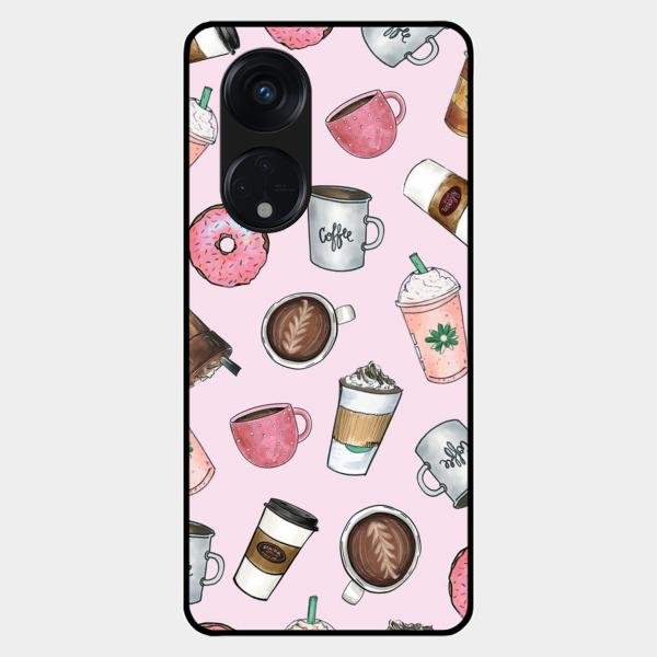 Cute Coffee Snacks Glass Case Cover For Oppo Reno 8T 5G
