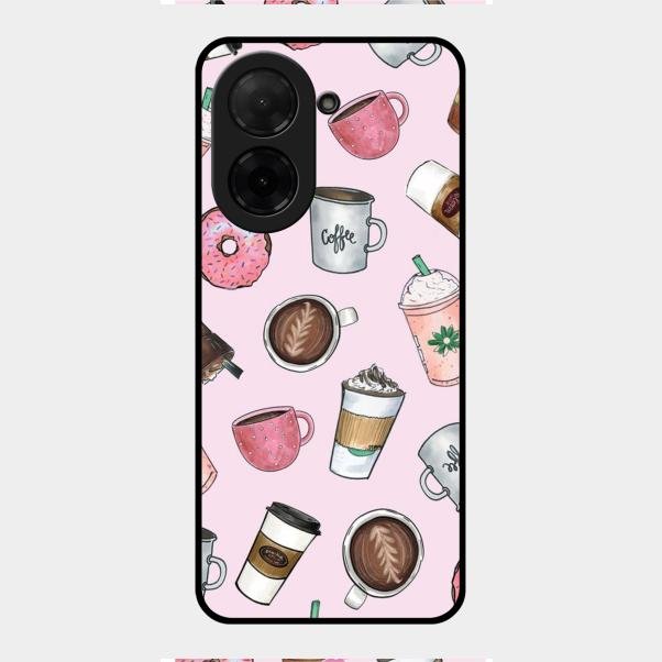 Cute Coffee Snacks Glass Case Cover For Poco C71
