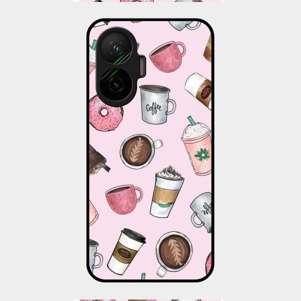 Cute Coffee Snacks Glass Case Cover For Poco F7 5G