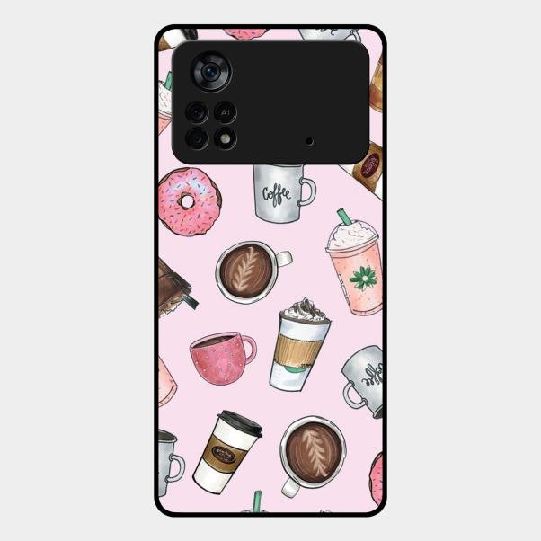 Cute Coffee Snacks Glass Case Cover For Poco X4 Pro 5G