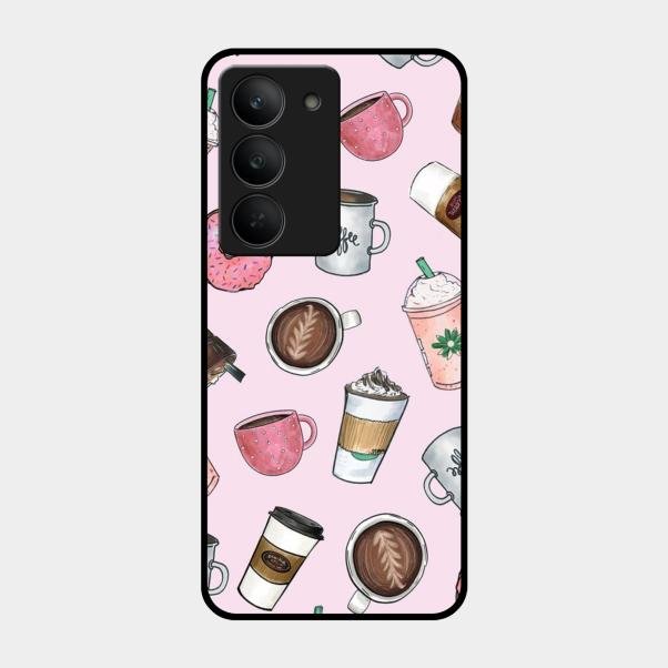 Cute Coffee Snacks Glass Case Cover For Realme 14X 5G