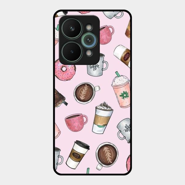 Cute Coffee Snacks Glass Case Cover For Realme 15 Pro 5G