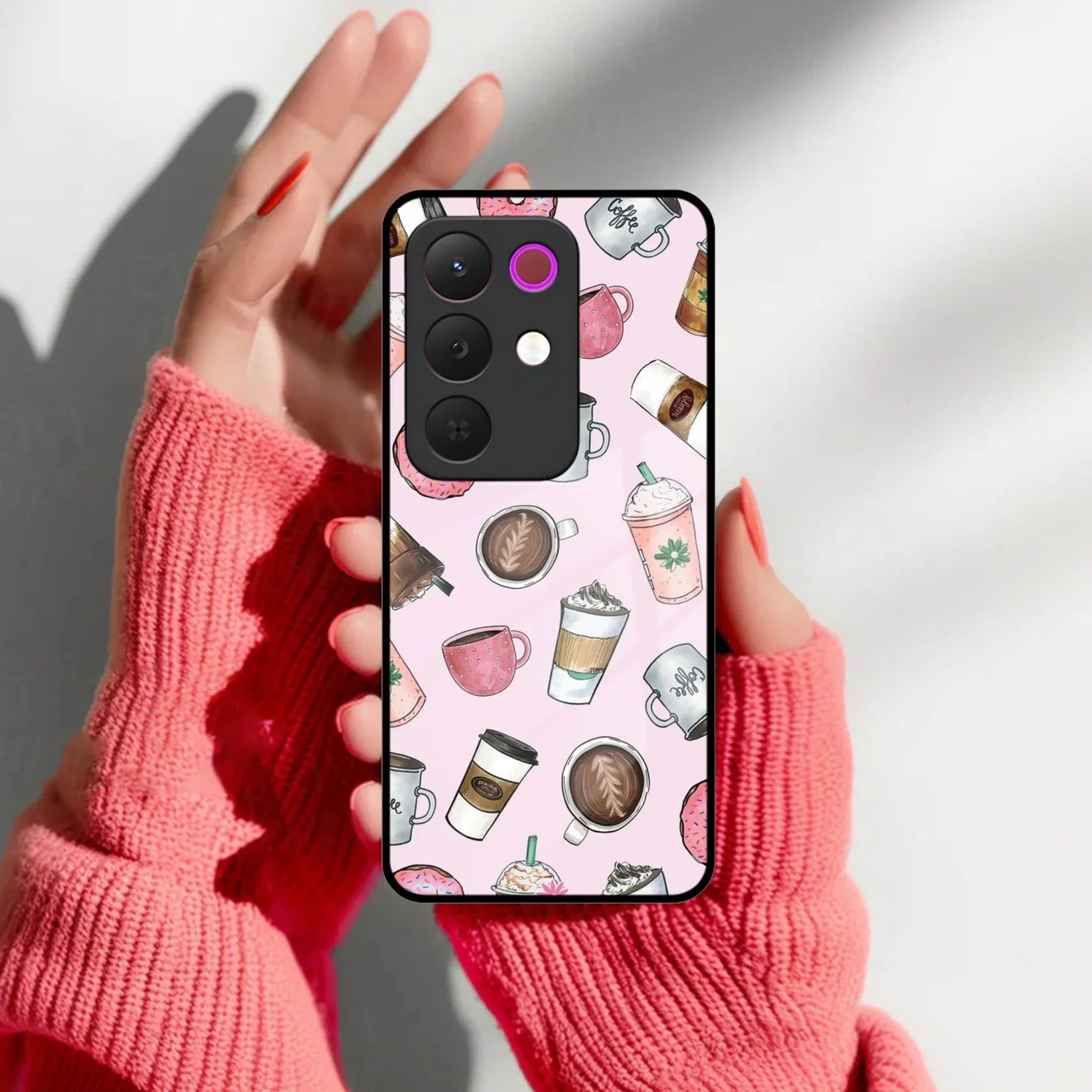 Cute Coffee Snacks Glass Case Cover For Realme/Narzo