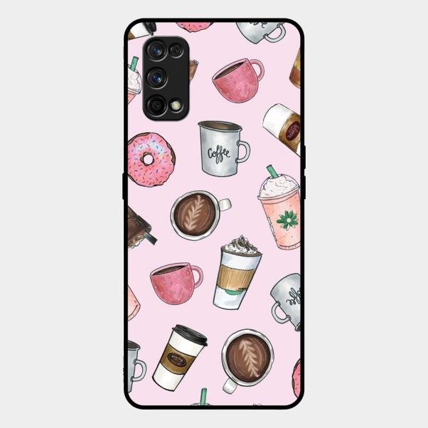 Cute Coffee Snacks Glass Case Cover For Realme 7 Pro