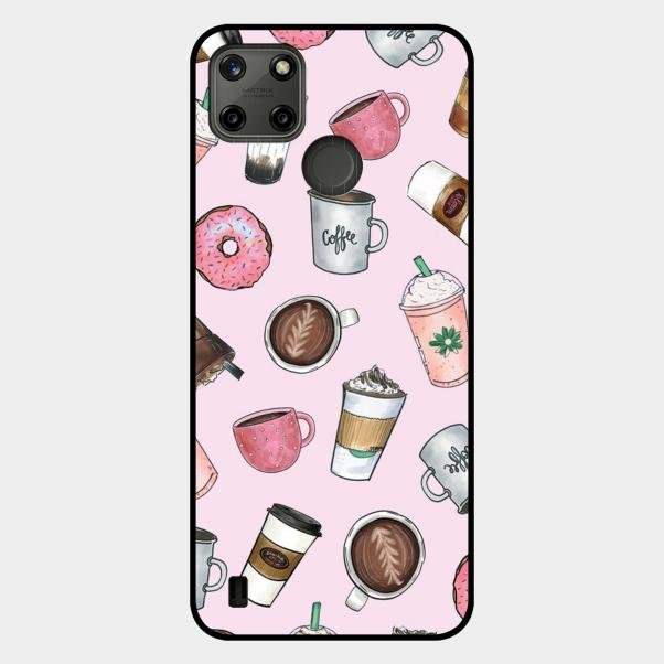 Cute Coffee Snacks Glass Case Cover For Realme C21Y