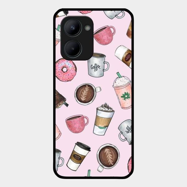 Cute Coffee Snacks Glass Case Cover For Realme C33 2023