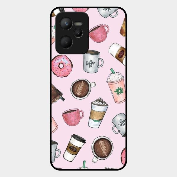 Cute Coffee Snacks Glass Case Cover For Realme C35