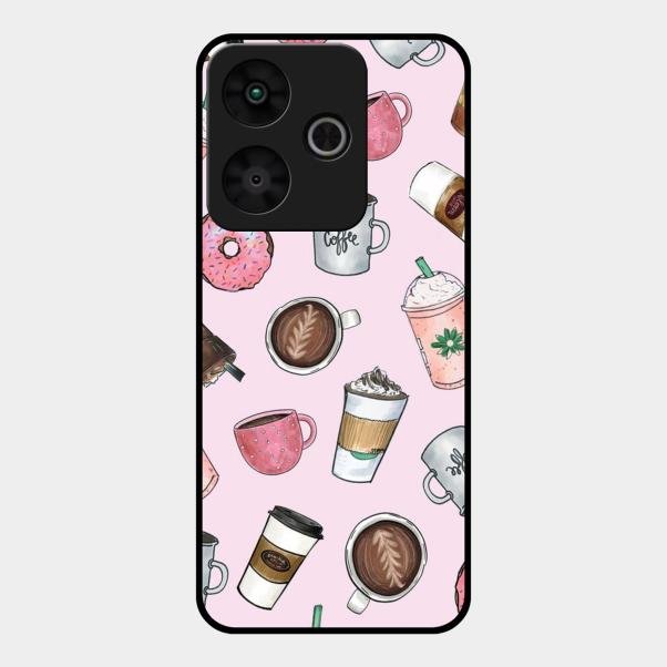 Cute Coffee Snacks Glass Case Cover For Redmi 13 5G