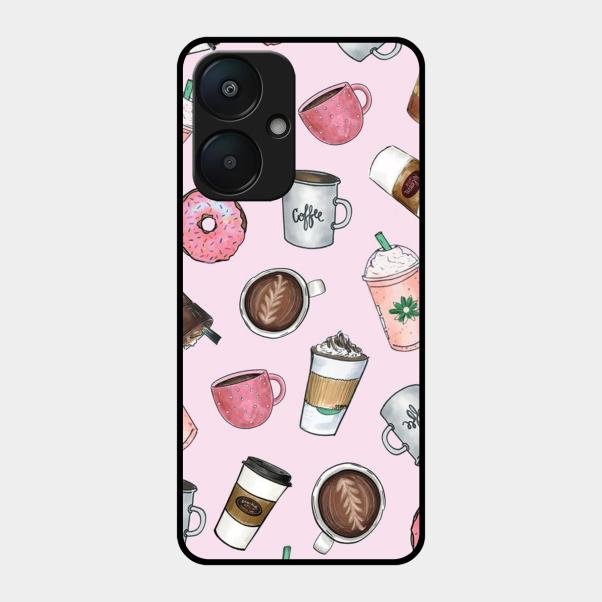 Cute Coffee Snacks Glass Case Cover For Redmi 13C 5G