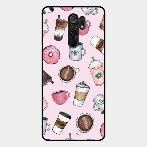 Cute Coffee Snacks Glass Case Cover For Redmi 9 Prime