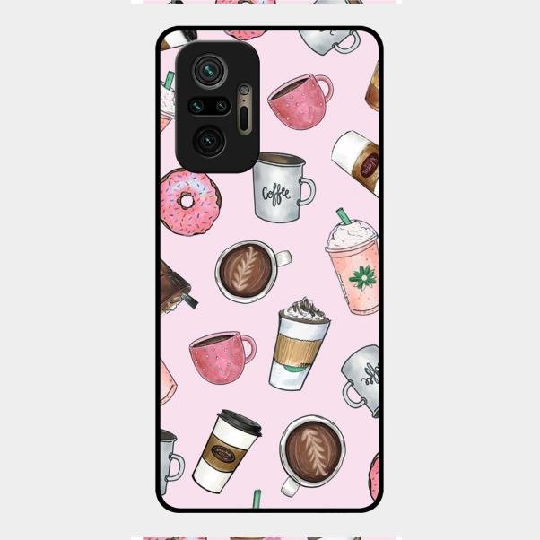 Cute Coffee Snacks Glass Case Cover For Redmi Note 10 Pro Max