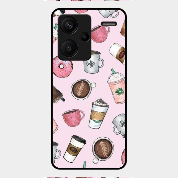 Cute Coffee Snacks Glass Case Cover For Redmi Note 13 Pro Plus 5G