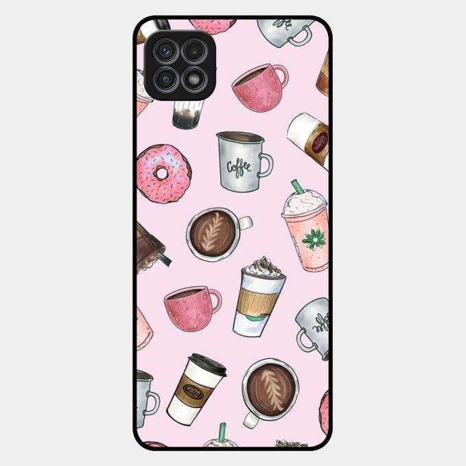 Cute Coffee Snacks Glass Case Cover For Samsung Galaxy F42 5G
