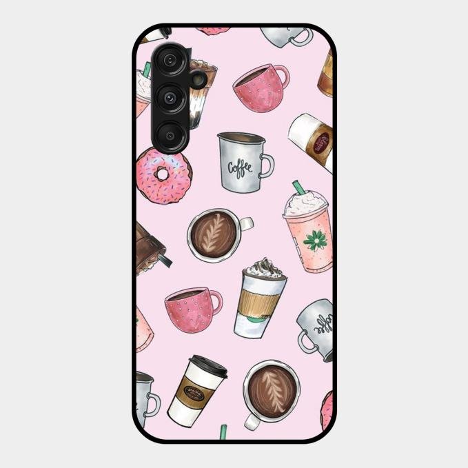 Cute Coffee Snacks Glass Case Cover For Samsung Galaxy M34 5G