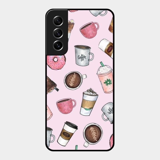 Cute Coffee Snacks Glass Case Cover For Samsung Galaxy S21 Fe 5G