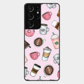Cute Coffee Snacks Glass Case Cover For Samsung Galaxy S21 Ultra