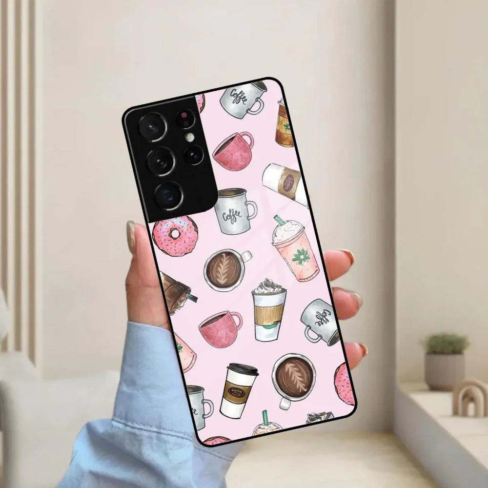 Cute Coffee Snacks Glass Case Cover For Samsung - ShopOnCliQ