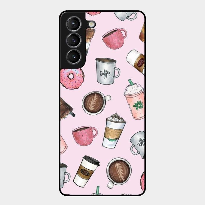 Cute Coffee Snacks Glass Case Cover For Samsung Galaxy S21