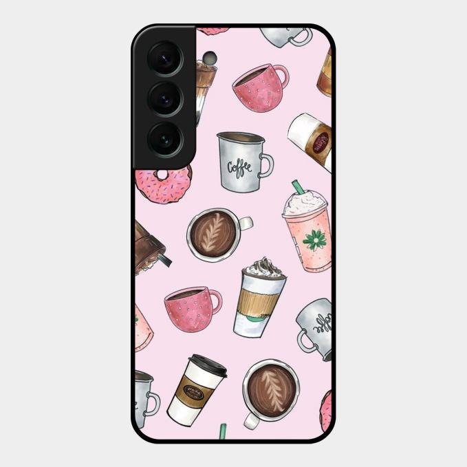 Cute Coffee Snacks Glass Case Cover For Samsung Galaxy S22 Plus 5G