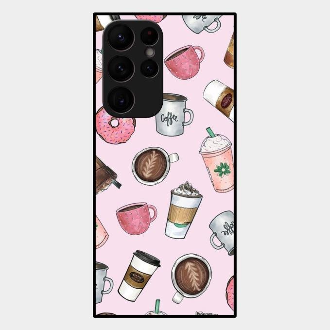 Cute Coffee Snacks Glass Case Cover For Samsung Galaxy S22 Ultra 5G