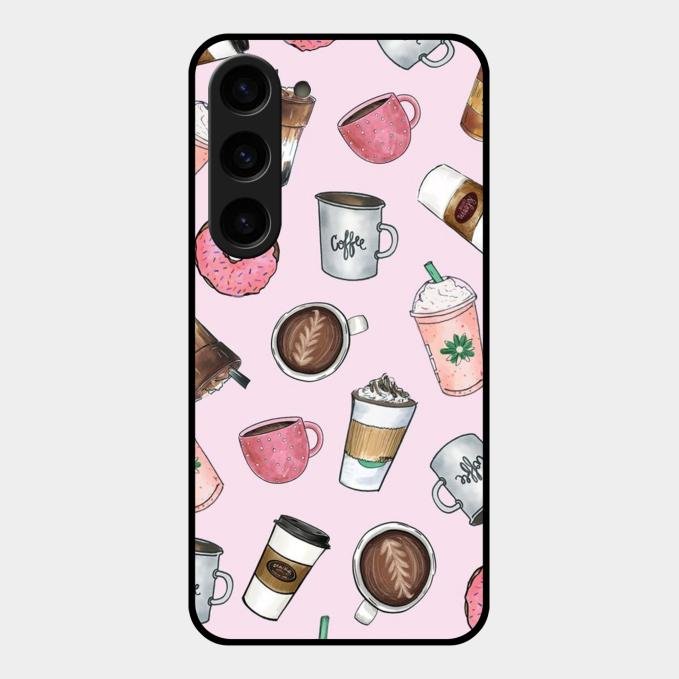Cute Coffee Snacks Glass Case Cover For Samsung Galaxy S23 5G