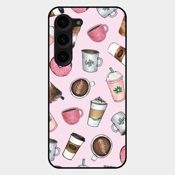 Cute Coffee Snacks Glass Case Cover For Samsung Galaxy S23 Plus 5G