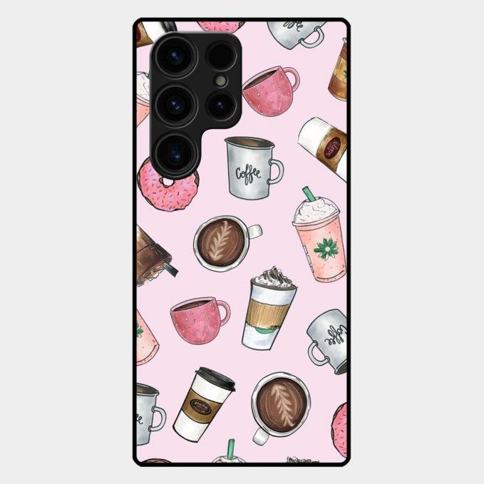 Cute Coffee Snacks Glass Case Cover For Samsung Galaxy S23 Ultra 5G