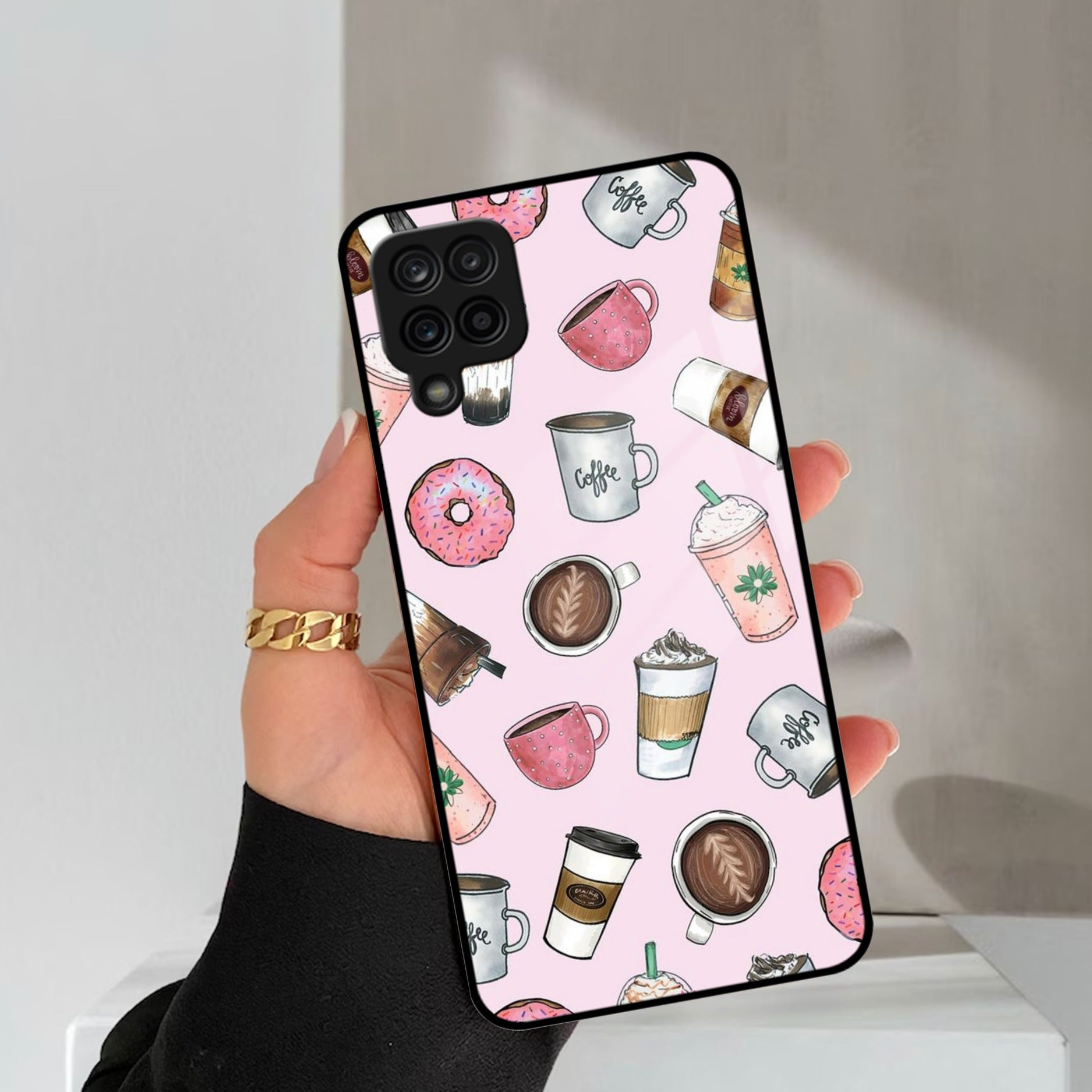 Cute Coffee Snacks Glass Case Cover For Samsung Galaxy A42 5G