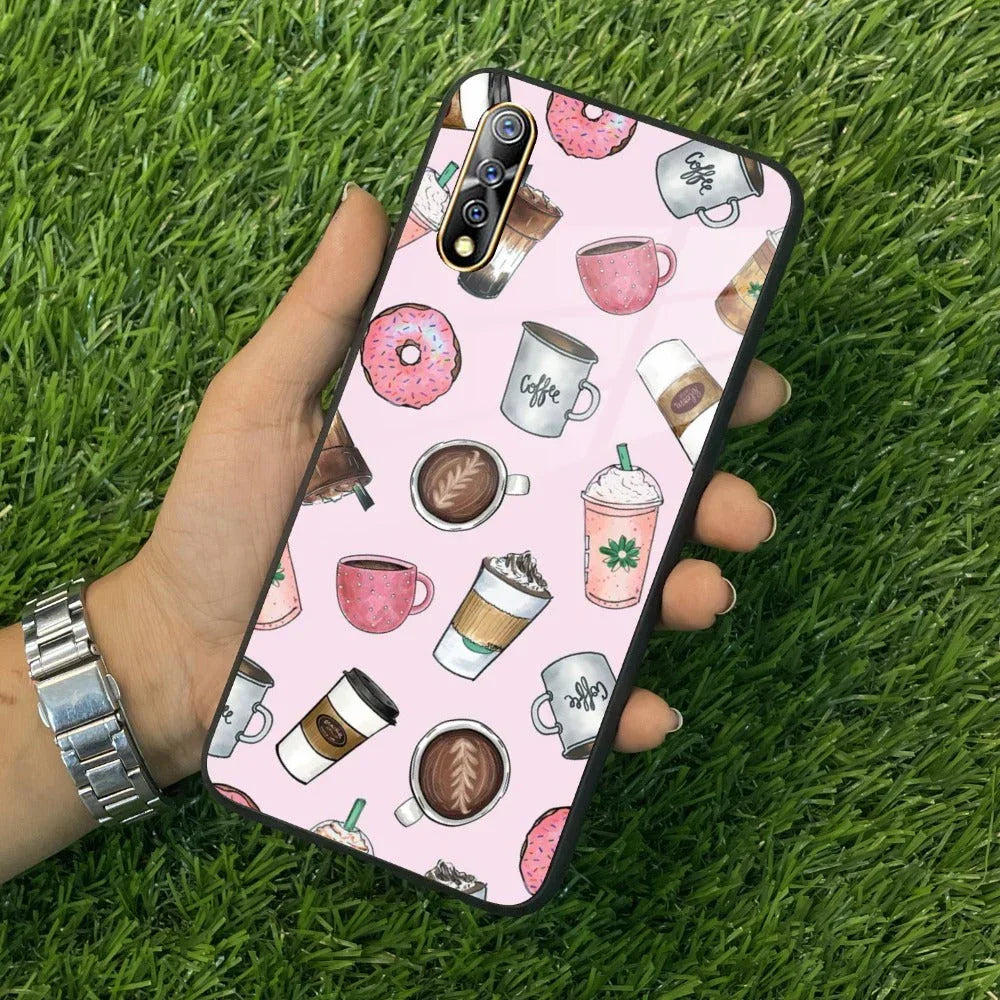 Cute Coffee Snacks Glass Case Cover For Vivo - ShopOnCliQ