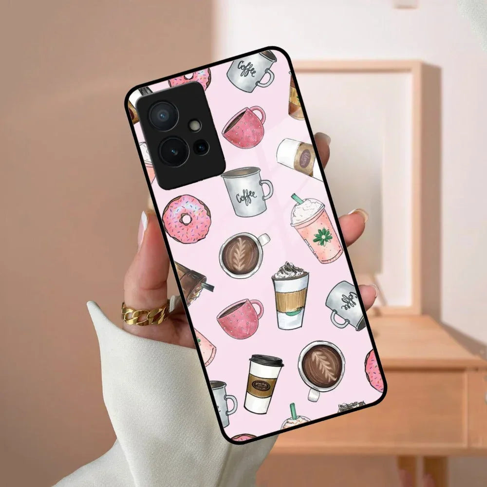 Cute Coffee Snacks Glass Case Cover For Vivo - ShopOnCliQ