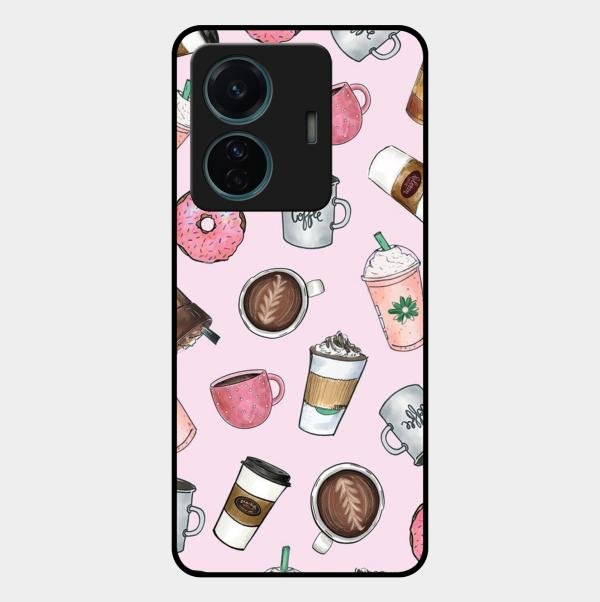 Cute Coffee Snacks Glass Case Cover For Vivo T1 Pro 5G