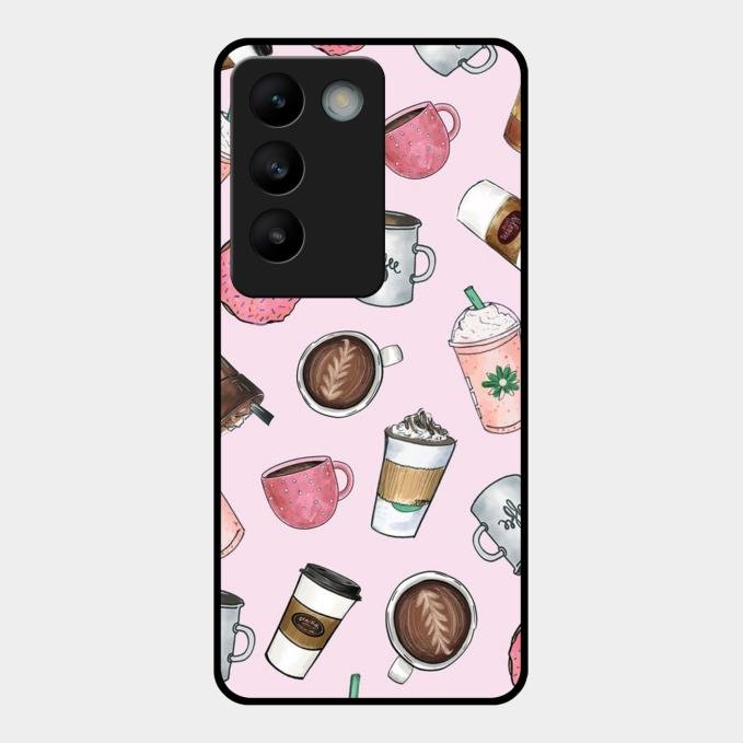 Cute Coffee Snacks Glass Case Cover For Vivo T3 5G