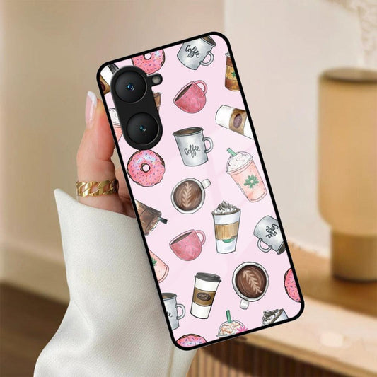 Cute Coffee Snacks Glass Case Cover For iQOO