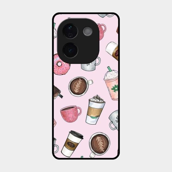 Cute Coffee Snacks Glass Case Cover For Vivo T3 Pro 5G