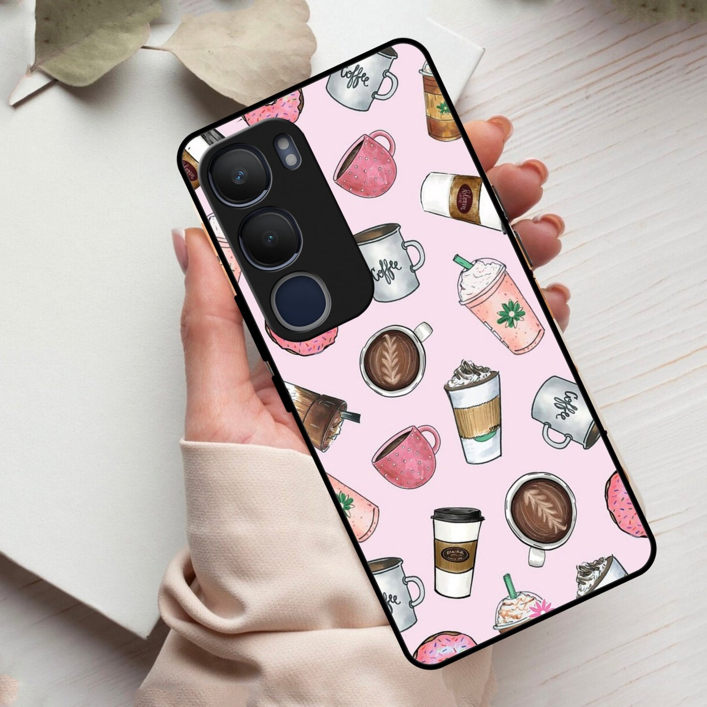 Cute Coffee Snacks Glass Case Cover For Vivo