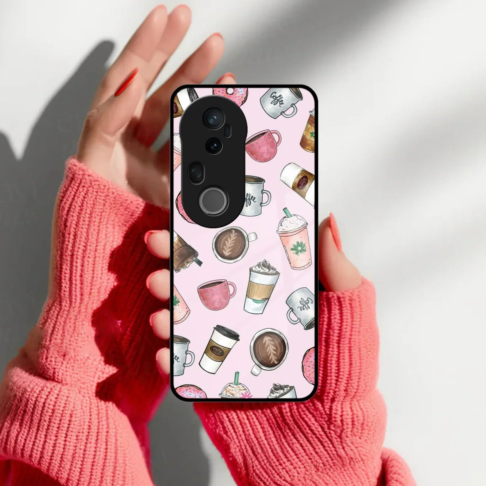 Cute Coffee Snacks Glass Case Cover For Vivo - ShopOnCliQ