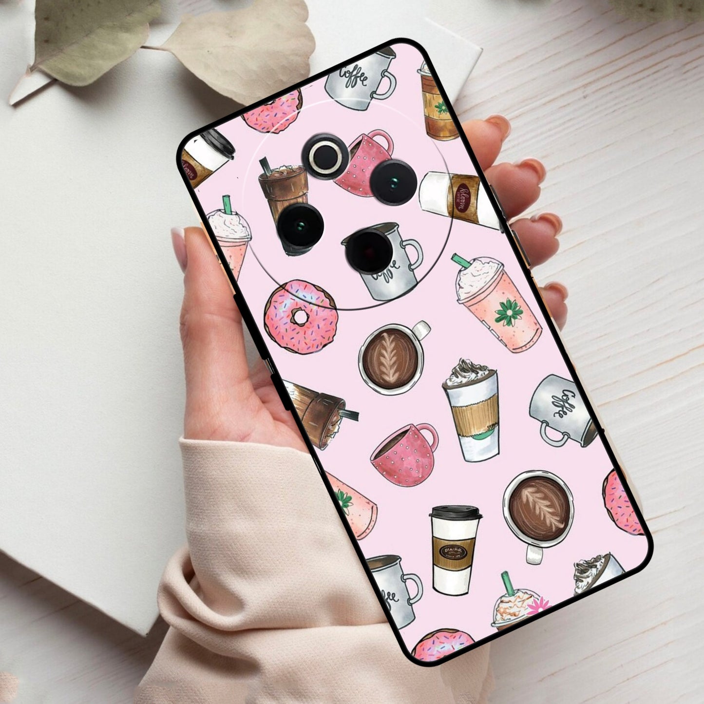 Cute Coffee Snacks Glass Case Cover For Vivo