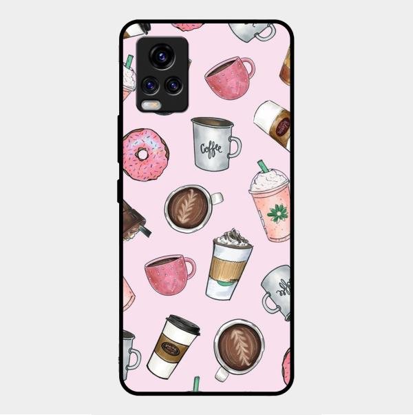 Cute Coffee Snacks Glass Case Cover For Vivo V20 2021