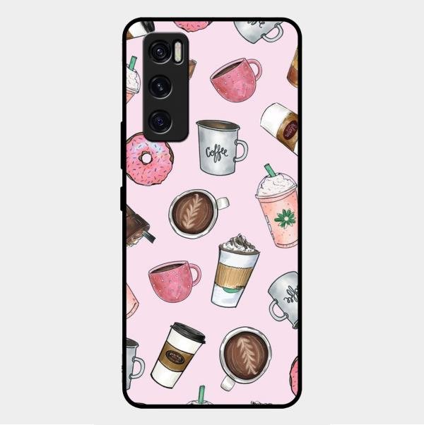 Cute Coffee Snacks Glass Case Cover For Vivo V20 Se