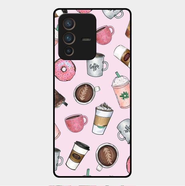 Cute Coffee Snacks Glass Case Cover For Vivo V23 Pro 5G