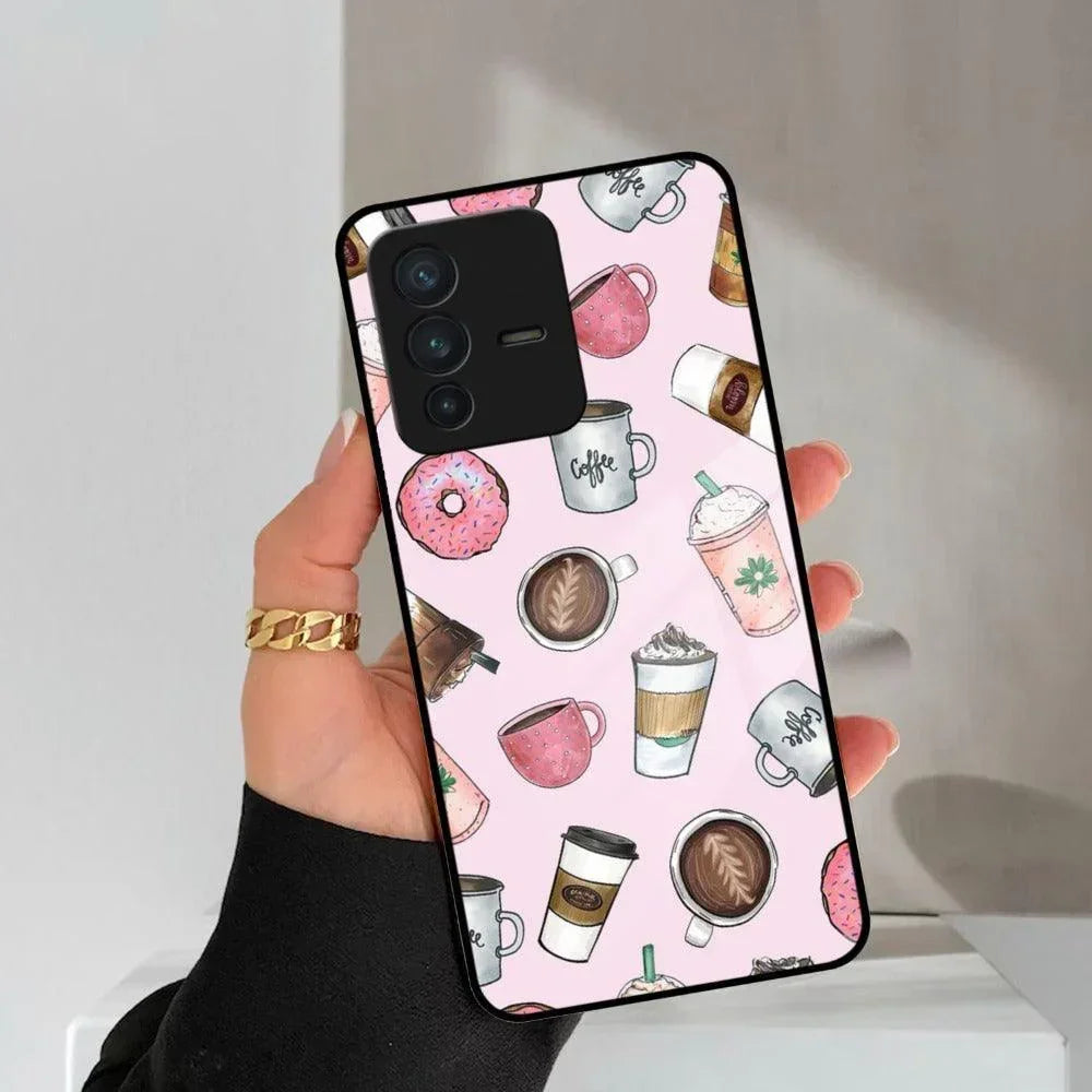 Cute Coffee Snacks Glass Case Cover For Vivo - ShopOnCliQ