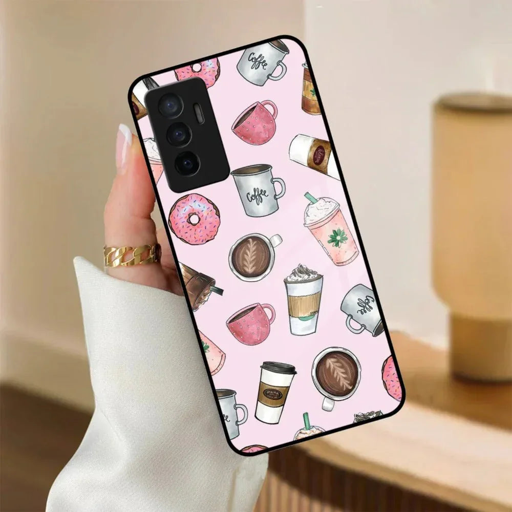 Cute Coffee Snacks Glass Case Cover For Vivo - ShopOnCliQ