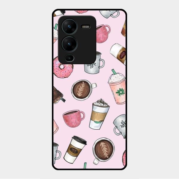 Cute Coffee Snacks Glass Case Cover For Vivo V25 Pro 5G