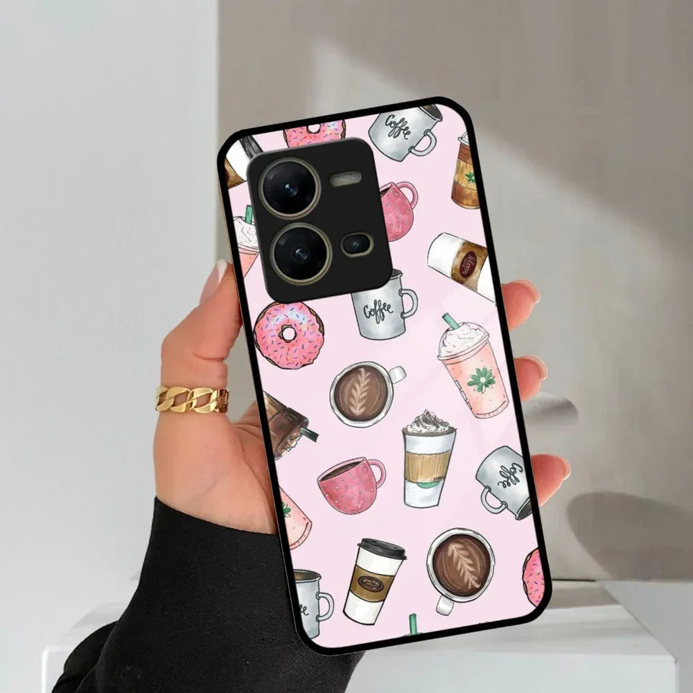 Cute Coffee Snacks Glass Case Cover For Vivo - ShopOnCliQ