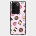 Cute Coffee Snacks Glass Case Cover For Vivo V27 5G