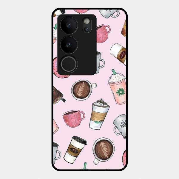 Cute Coffee Snacks Glass Case Cover For Vivo V29 5G